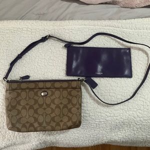 Purple and Tan Coach Crossbody and Matching Wallet